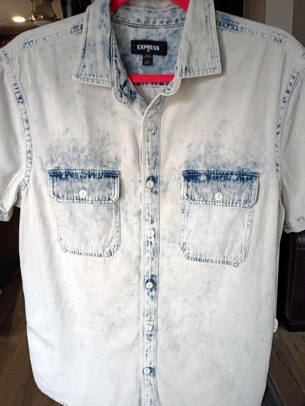 Express Men's White Acid-Wash Short Sleeve Shirt